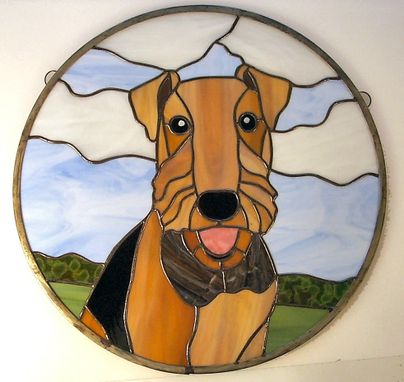 Custom Made Stained Glass Pet Portrait Of Airedale Dog