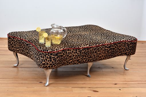 Custom Made Leopard Leather Hair-On-Hide Ottoman Coffee Table