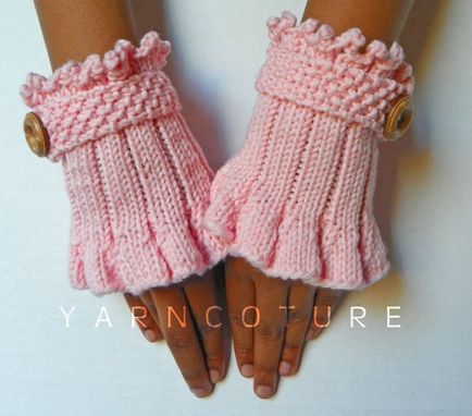 Custom Made Retro - Victorian Knit Cuffs / In Peony Pink W/ Faux Wood Buttons