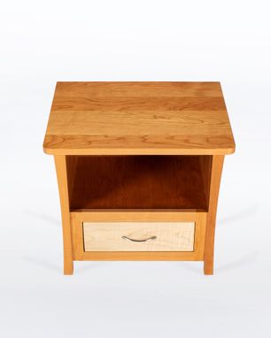 Custom Made Nightstand With Drawer In Solid Cherry And Maple, Features Space For Laptop. "River Rushes"