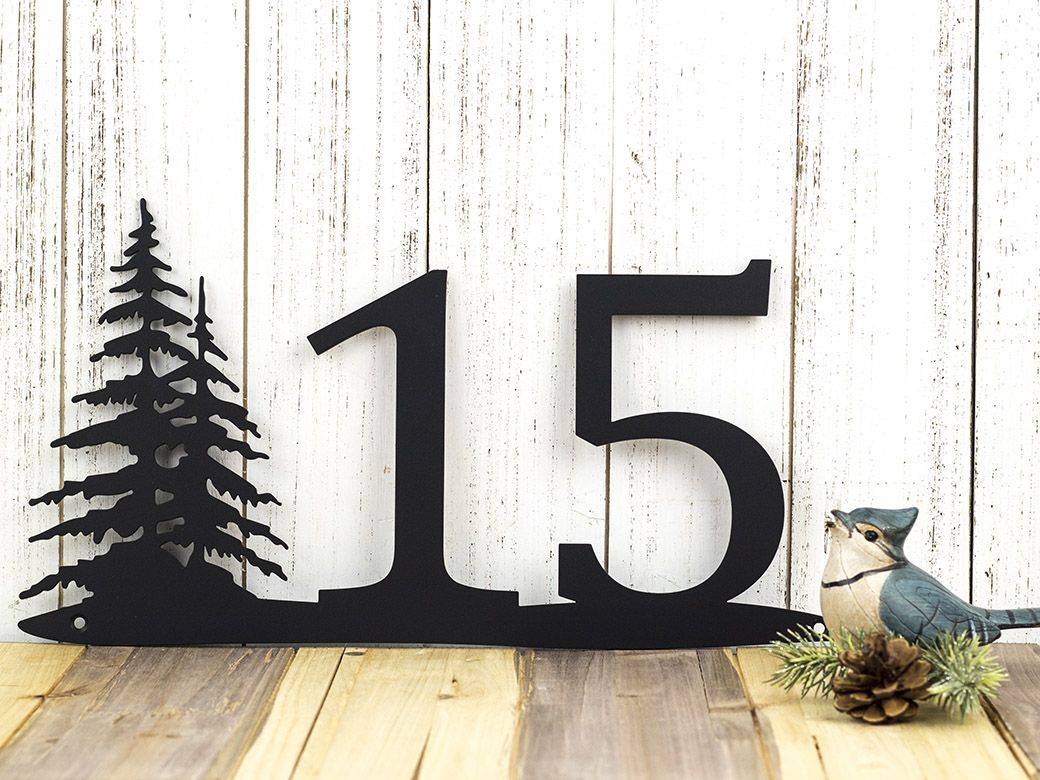 A Custom Rustic House Number Pine Trees Metal Sign Custom Made Rustic House Number Pine Trees Metal Sign Numbers Address